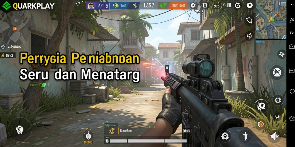 Screenshot gameplay <strong>QUARKPLAY</strong> yang menampilkan aksi tembak-menembak yang mendebarkan.